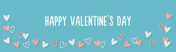 istock Happy Valentines Day frame decoration template. White, pink heart set. Flying paper hearts line banner. Love greeting card. Blue background. Isolated. Flat design. 2165862412