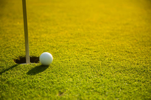 istock Closeup Golf ball on green grass on course 2165865019