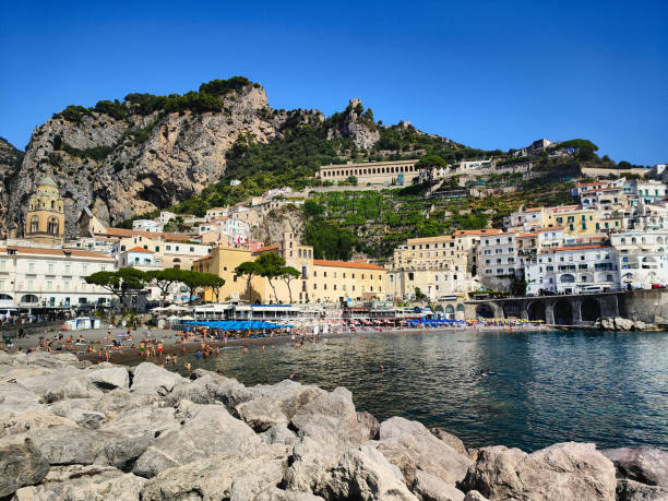 istock Amalfi Coastal Town With Mountain Background 2165866923