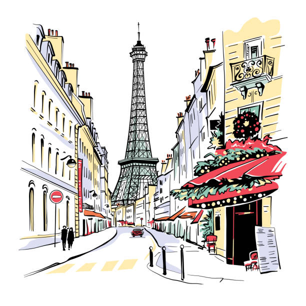 ilustraciones, imágenes clip art, dibujos animados e iconos de stock de torre eiffel en parís, francia - paris
