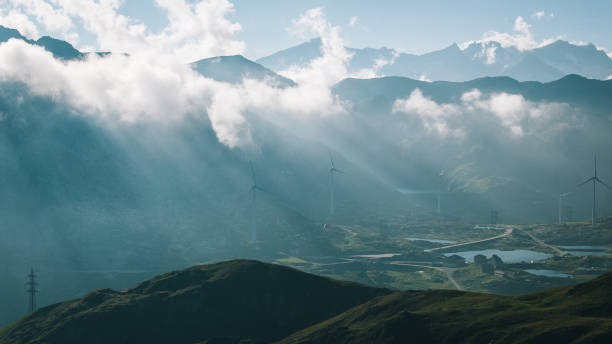 istock Elevated view of mountain ranges, lake and mist 2165875484