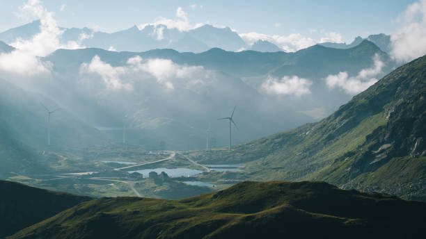 istock Elevated view of mountain ranges, lake and mist 2165875487