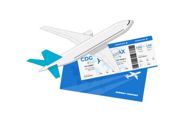 istock Passenger plane flying above airplane blue ticket. Air travel boarding pass sign concept. Flight tourism journey booking icon. Airways company document isolated symbol 2165876138