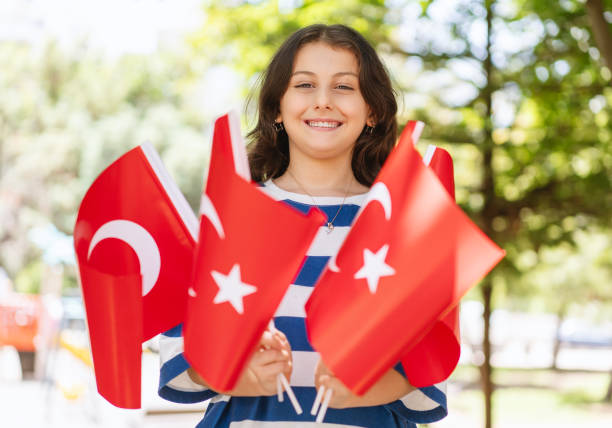 istock Little Girl With Turkish Flags 2165876889