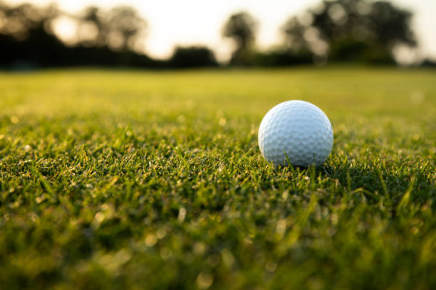 istock Closeup Golf ball on green grass on course 2165882087