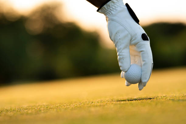istock Golf course with ball and grass on close up of a hand 2165882593