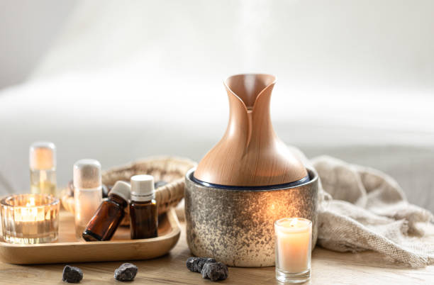 istock Spa composition with air humidifier and aroma oils. 2165884591