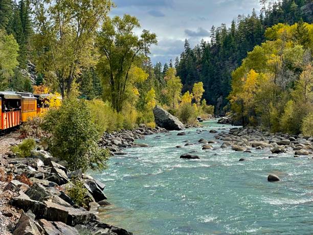 Durango to silverton narrow gauge train along San Juan river
