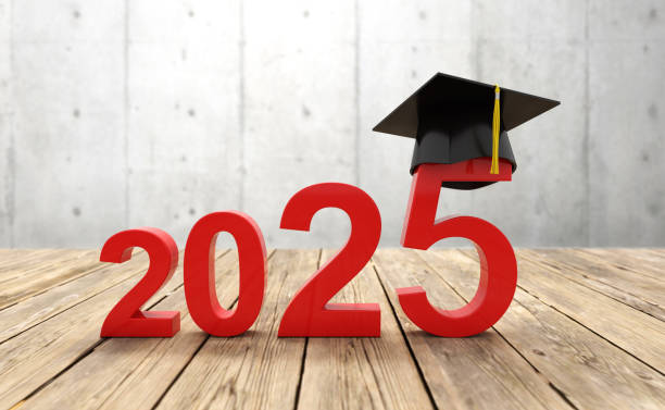 istock New Year 2025 Creative Design Concept  with graduation hat 2165899709