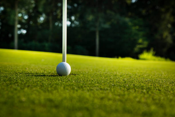 istock Closeup Golf ball on green grass on course 2165900048