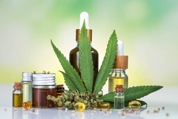 istock Cannabis leaf with hemp seeds and marijuana oil, cbd 2165900212