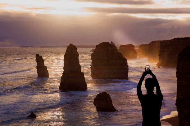 istock Elevated view of rugged coastline and pinnacles at sunset 2165900762