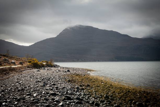 A scenic Scottish Highlands disappearing into misty mountains, with dense foliage on either side