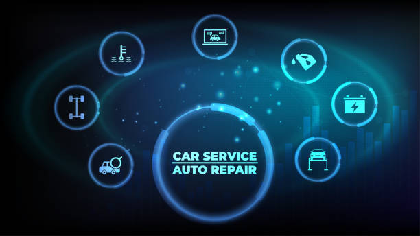 istock Car and auto repair vector illustration. Concept with icons related to car service and inspection, motor check, oil change, automotive maintenance, vehicle or automobile repair shop. 2165901529