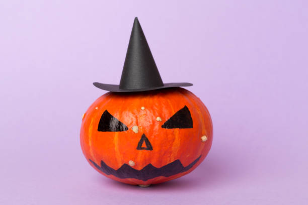 istock Halloween composition with jack o lanter decor on color background 2165904554