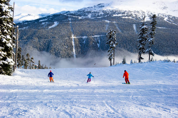 istock Skiing and snowboarding down ski slope 2165910813