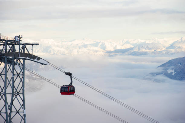 istock Gondola on cables above forest and mountains in winter 2165910905