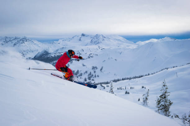 istock Woman skis fresh powder snow 2165911092