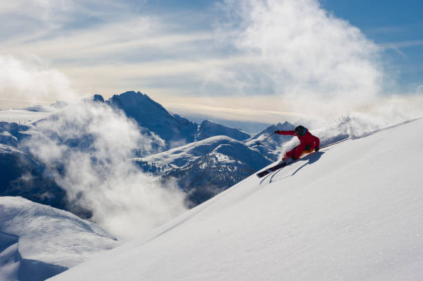 istock Woman skis fresh powder snow 2165911100