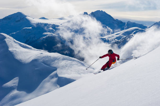 istock Woman skis fresh powder snow 2165911103