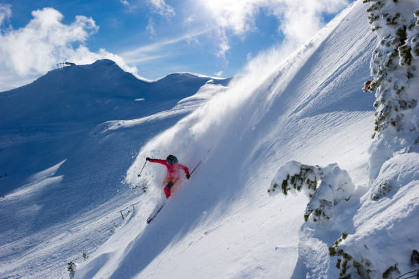 istock Woman skis fresh powder snow 2165911149