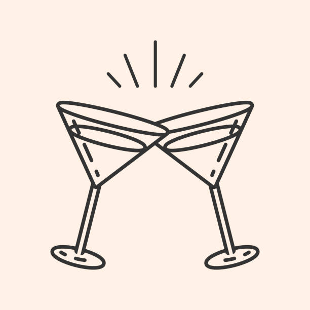 Cocktail glasses icon.Cheers symbol. Party and celebration simple Minimal Pictogram.Cocktail party invitation sign for greeting cards, postcards, invitations, menu design. Vector illustration EPS10 Cocktail glasses icon.Cheers symbol. Party and celebration simple Minimal Pictogram.Cocktail party invitation sign for greeting cards, postcards, invitations, menu design. Vector illustration EPS10. celebratory-toast stock illustrations