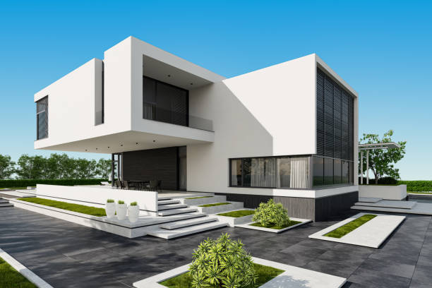 istock Modern Villa contemporary architectural design with garden. 2165925900