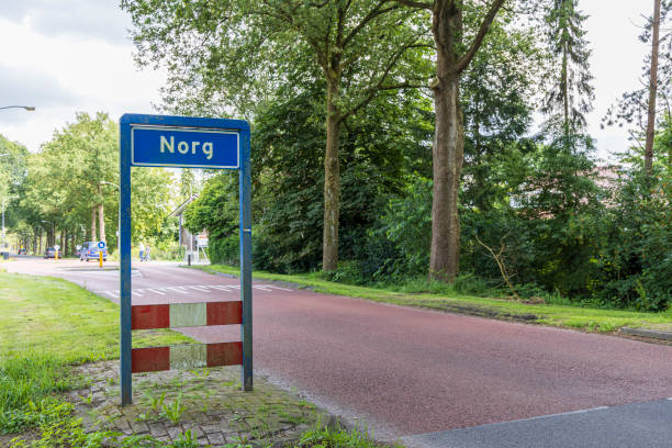 Norg, The Netherlands - July 8, 2024: Placename sign of village Norg in Municipality Noordenveld in the Netherlands. Traditional Esdorp in Northern Drenthe.