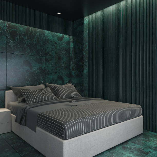 istock Modern dark luxury design bedroom with stone tiles 2165935642