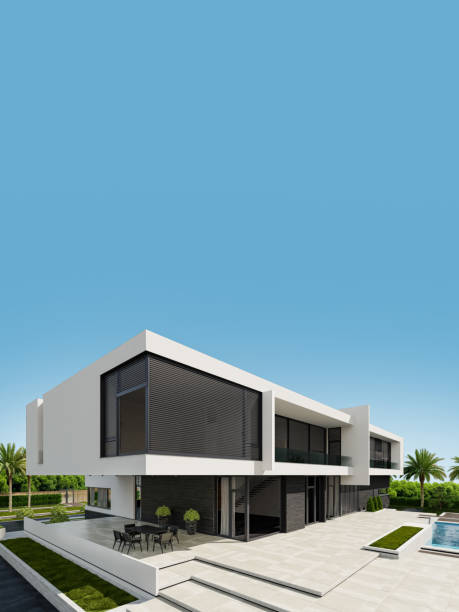 istock [8k image] Modern Villa contemporary architectural design with garden and swimming pool. Large copy space 2165935677