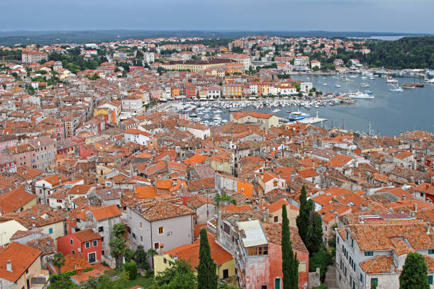 Rovinj, Croatia - June 19, 2010: Picturesque Old Town View From Church Tower Istria Travel.