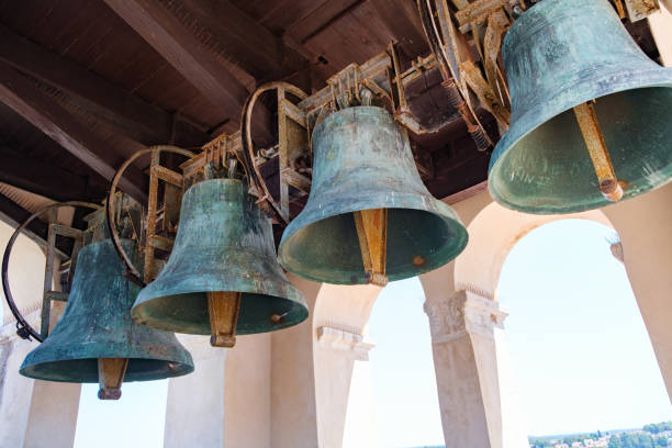 Old bells, on top of a bell tower. Porec, Croatia.