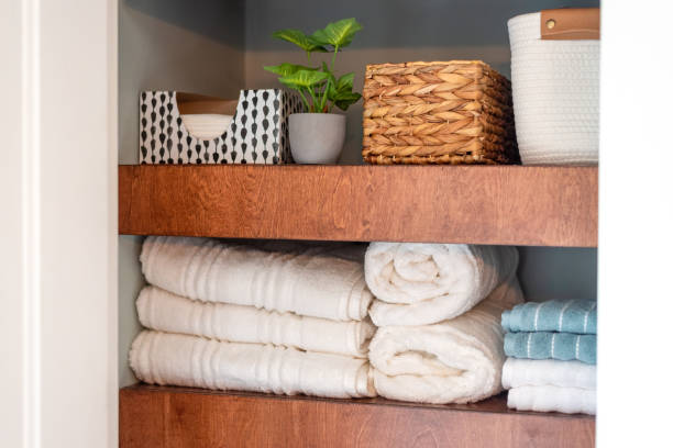 istock Neatly organized small bathroom closet 2165938175
