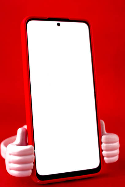 Female hand holding blank banner on blue background