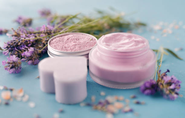 Lavender skin care products  with lavender flowers
