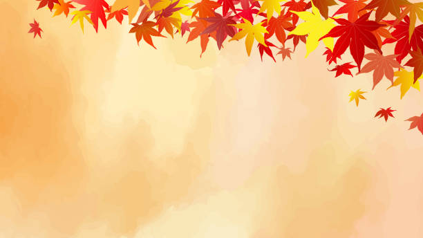 istock Vector illustration frame template with autumn leaves and watercolor background 16:9, watercolor texture, colorful maple 2165950768