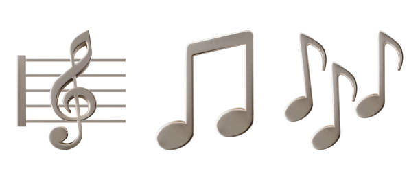 istock Music notes silver emoticon. Platinum emoji elements. Treble and bass clef, classical keys for melody sheet. In plastic cartoon style. Icon isolated on white background. Vector illustration 2165950955