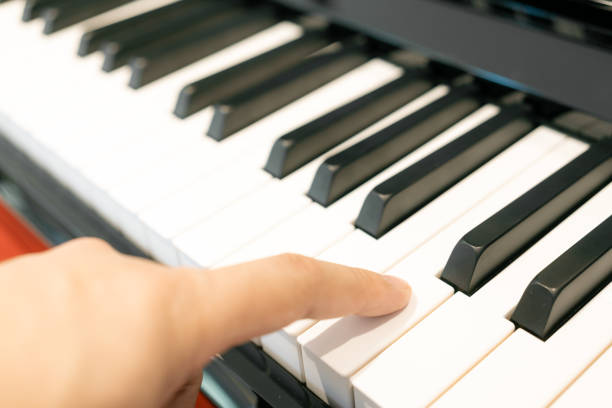 Black and white keys on an electronic piano. Piano keys closeup. Classic piano keyboard.