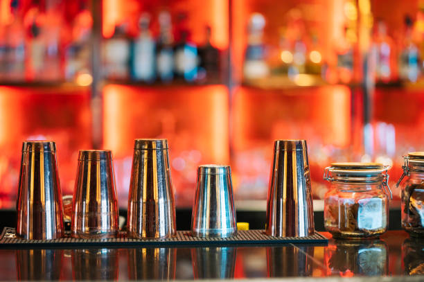 istock Empty pub and bar decoration for working tool of the bartender and a prepared cocktail on the bar in the nightclub 2165960554