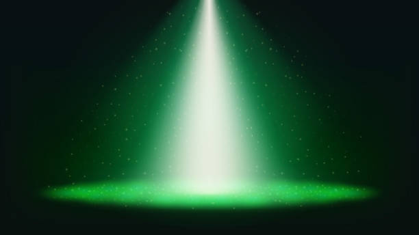 istock Cosmic Green Top Magic Banner Background with Spotlight, Beams, and Stars. Vector. 2165963587