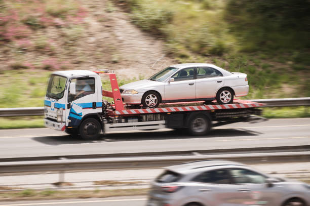 istock Car on a tow truck 2165974342