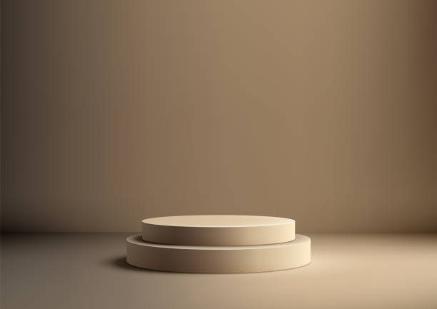 istock Elegant 3D Beige Two Tiered Podium Against Light Brown Wall Warm and Soft Illumination for Modern Product Display, Mockup, and Showroom 2165975951