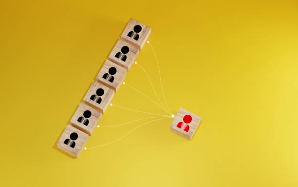 istock Wooden cube block print screen person icon which link connection network for organisation structure social network and teamwork concept. 2165978165