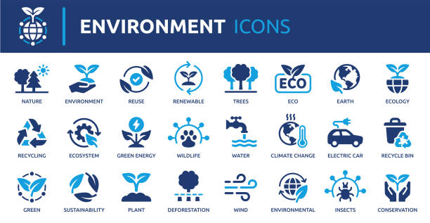 environment icon set. - nature stock illustrations