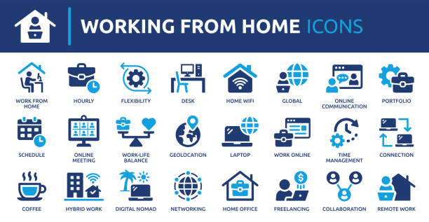 ilustrações de stock, clip art, desenhos animados e ícones de working from home icon set. - pasta executiva