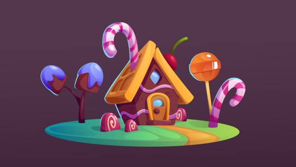 istock Candy land house. Sweet chocolate cartoon game set 2165986971