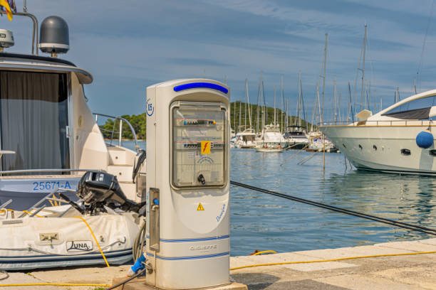 Vrsar, Croatia - July 25 2024: Boat charging station in Vrsar, Croatia.