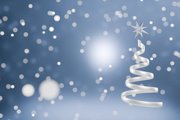 A snowy scene featuring a decorative Christmas tree and sparkling snowflakes in a winter wonderland. 3d rendering