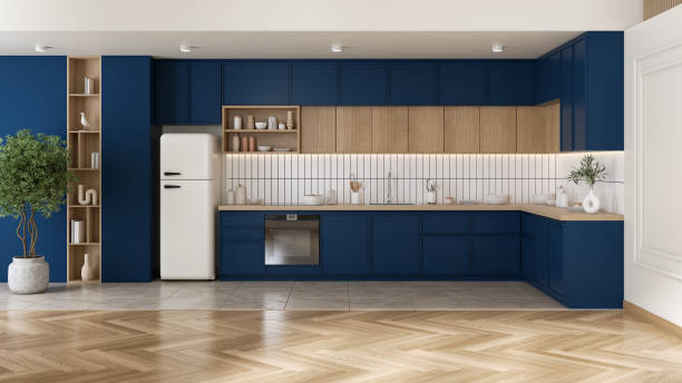 istock Blue kitchen room interior design ,modern scandinavian  style ,3d render 2165998297