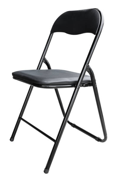 istock Black steel folding chair isolated on white background with clipping path 2166001405